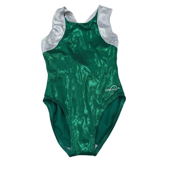 Obersee Child L Green & Silver Shimmer Gymnastics Leotard NWOT - Picture 1 of 3